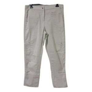 Chicos Cropped Pants Beige Cotton Blend Size 1.5 Roll-Up Cuffs & Button Details